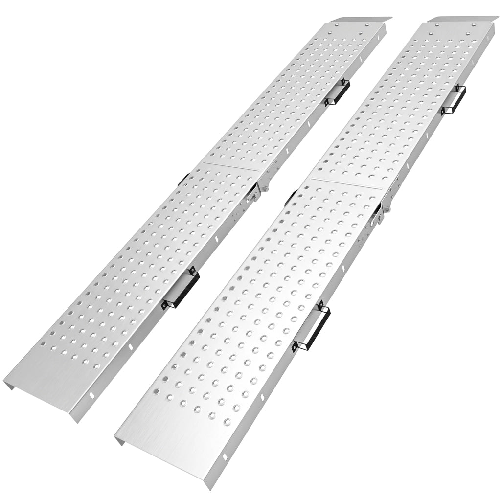 Set 2 Rampe di Carico Pieghevoli 180x25,5x6,5 cm Portata 400 kg Totale in Metallo Argento