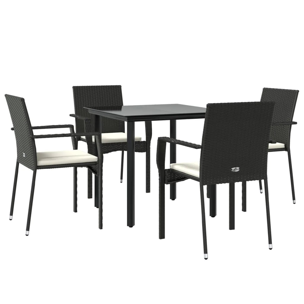 Set da Pranzo da Giardino 5 pz | Set Salotto da Giardino Nero con Cuscini in Polyrattan