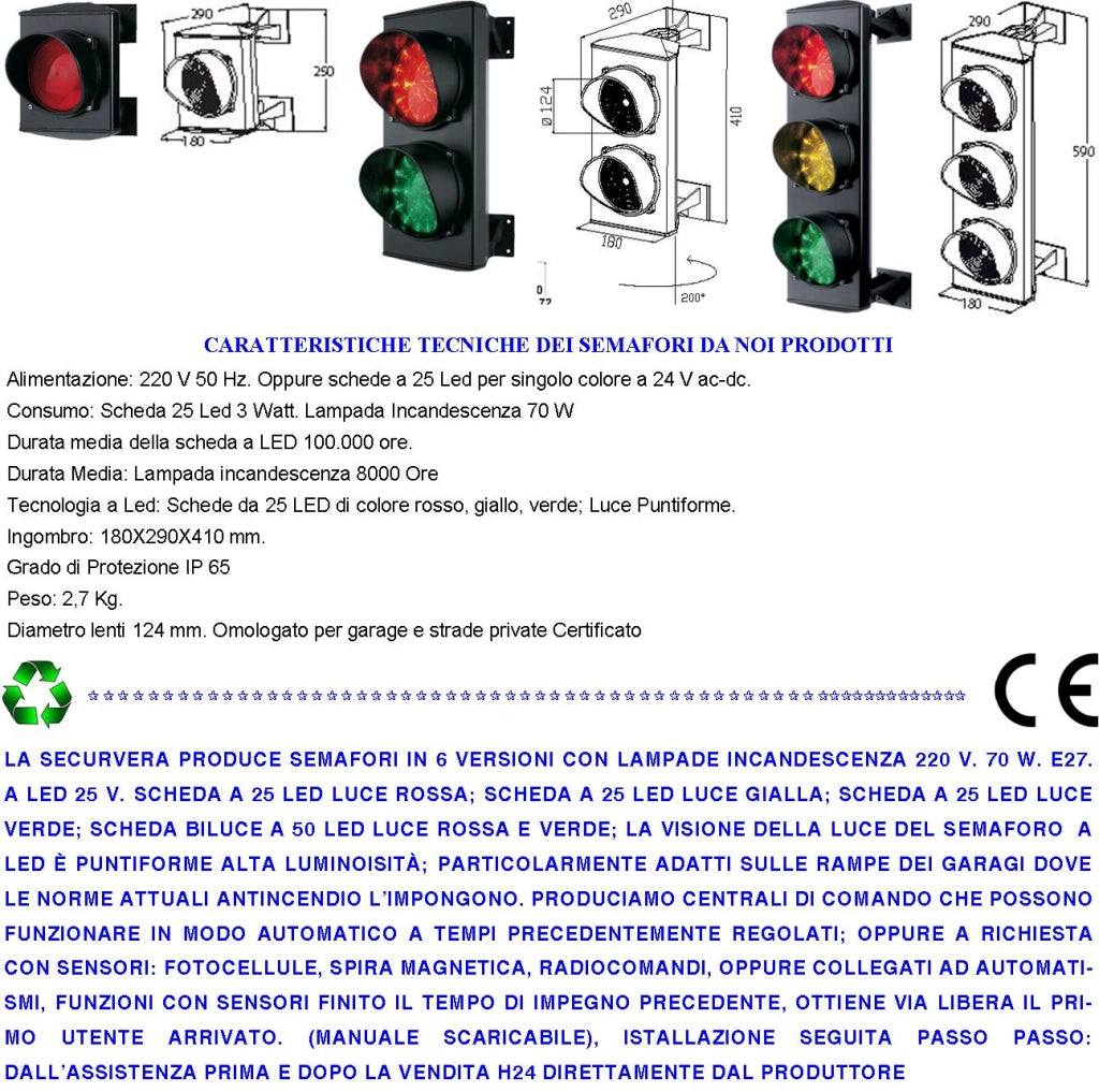Kit Impianto Semaforico Parcheggio 5 Semafori 2 Luci 24 Led Rossi e 24 Verdi 230 V Centrale Tempi Transito Regolabili da 0,5 a 3 Minuti Ordine Arrivo Uscita Con 5 Coppie Fotocellule Garage 5 Livelli