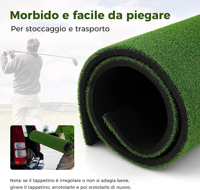 Tappeto da Allenamento Golf 3-in-1, Tappetino da Allenamento in Erba Sintetica con 2 Punte da Golf, 2 Aste di Allineamento e 3 Fori Preforati per le Punte