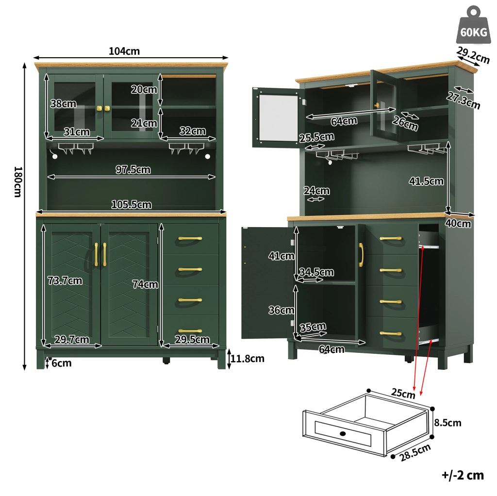 BUFFET 105,5x40x180 cm Verde in MDF con LED