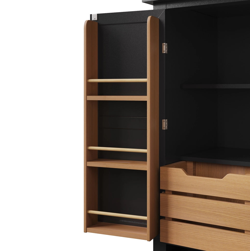 Credenza alta da cucina 80x40x140 cm con 2 ante; 5 cassetti e cestini; nera