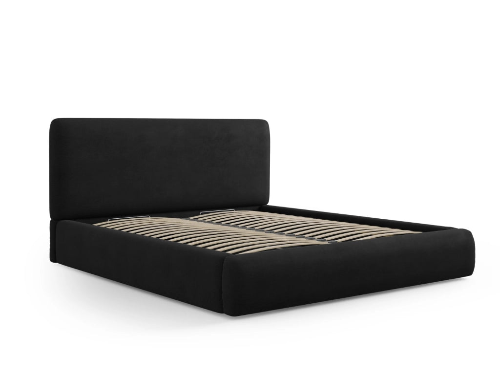 Cosmopolitan Design - Letto a cassettone con testiera "Colonel" 140x200cm in ciniglia nero 