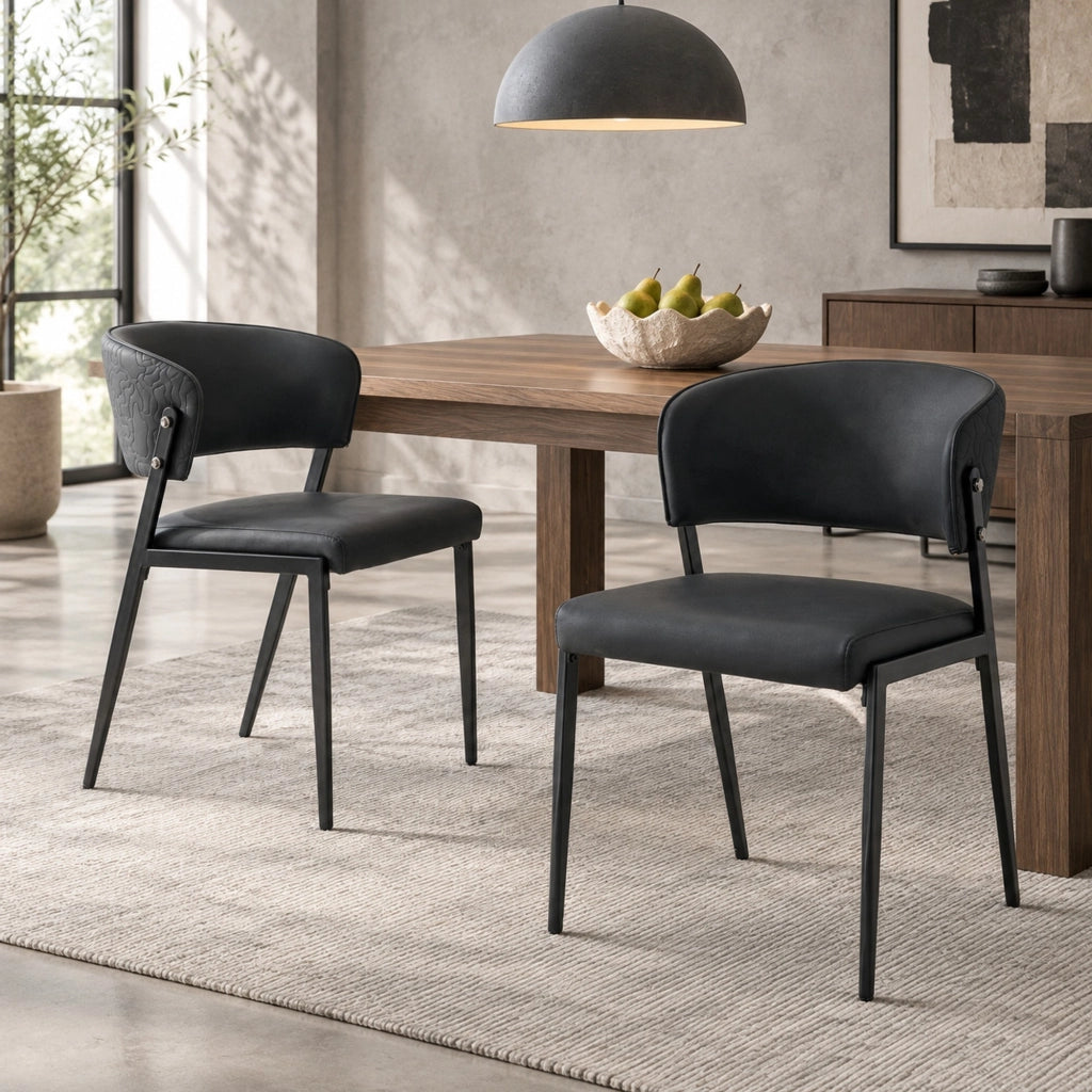 Sedia da pranzo moderna in PU nero con schienale ergonomico