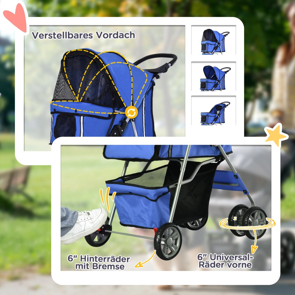 Carrello per cani pieghevole e leggero, blu, ideale per escursioni