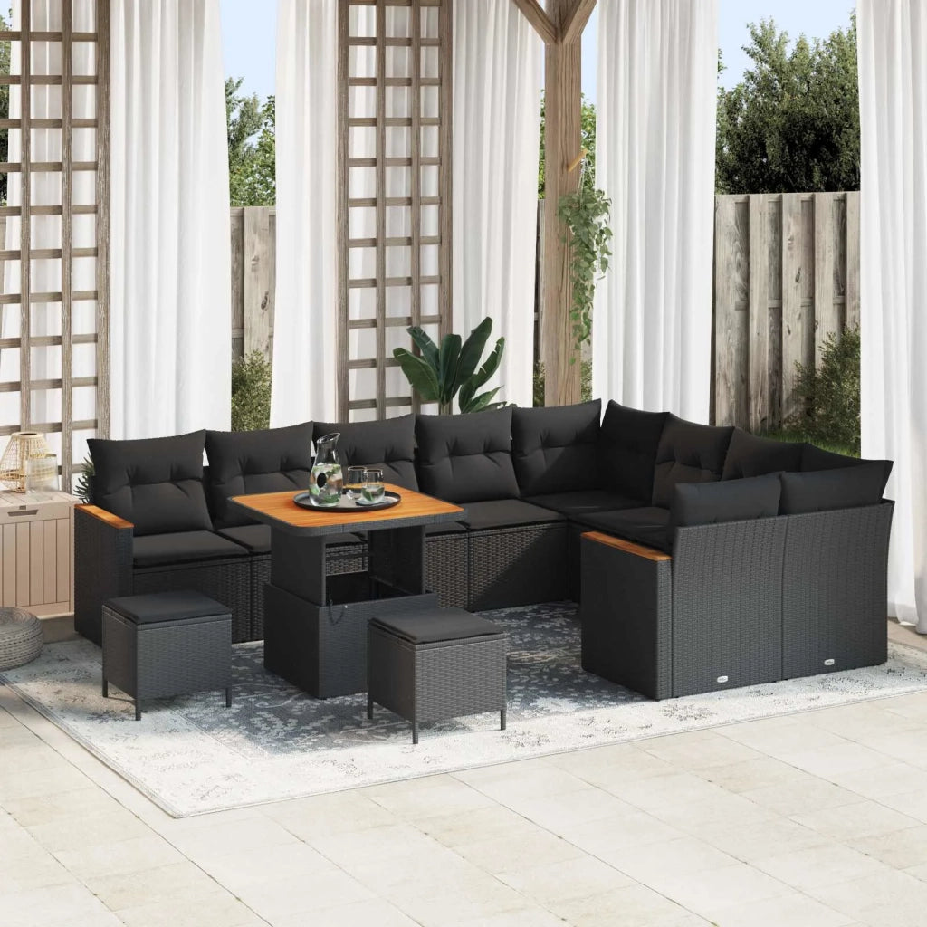 Set Divano da Giardino 12 pcs Nero Rattan in Polipropilene