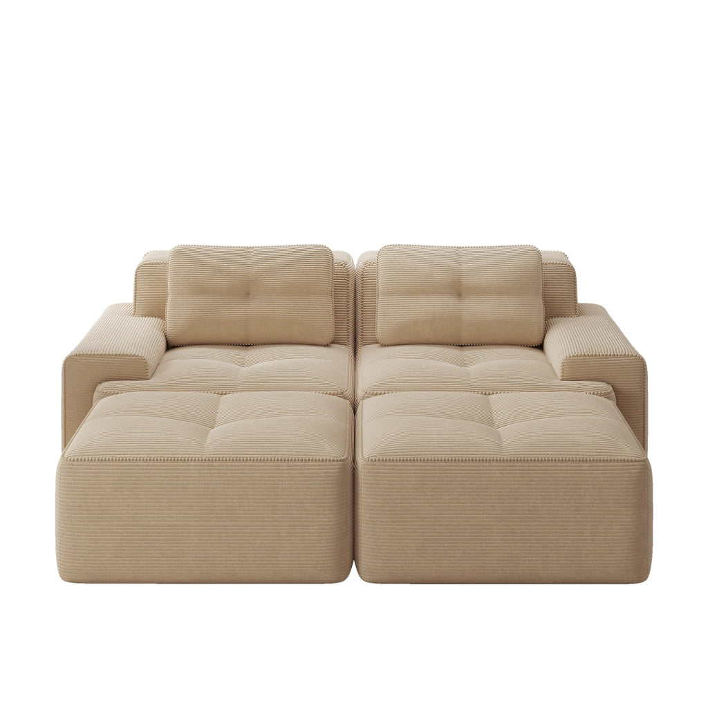 Divano Modulare a U con Ottoman ¨C MINIMAL ¨C Velluto a Coste, Beige, 2 Posti