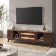 Mobile TV in MDF con ante in legno e cassetti in rattan, 170 x 46 x 39,5 cm, colore legno naturale