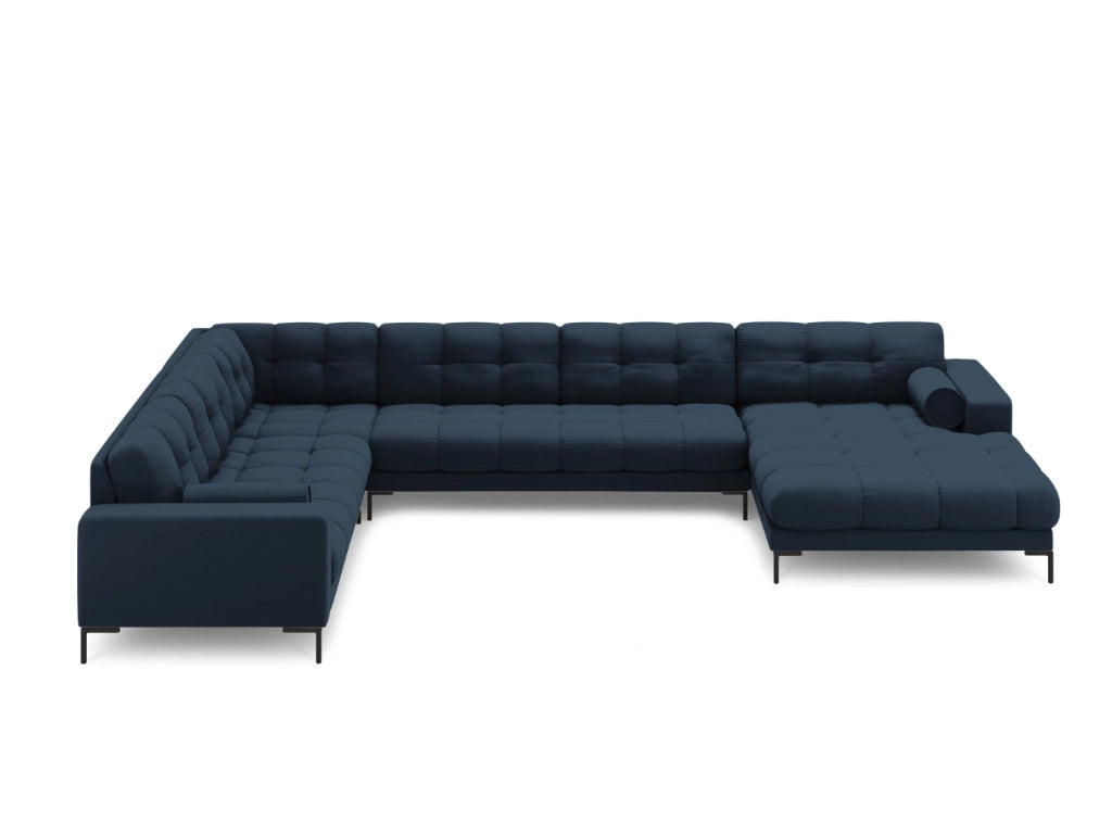 Cosmopolitan Design - Divano panoramico sinistro "Bali" 7 posti in tessuto strutturato blu 