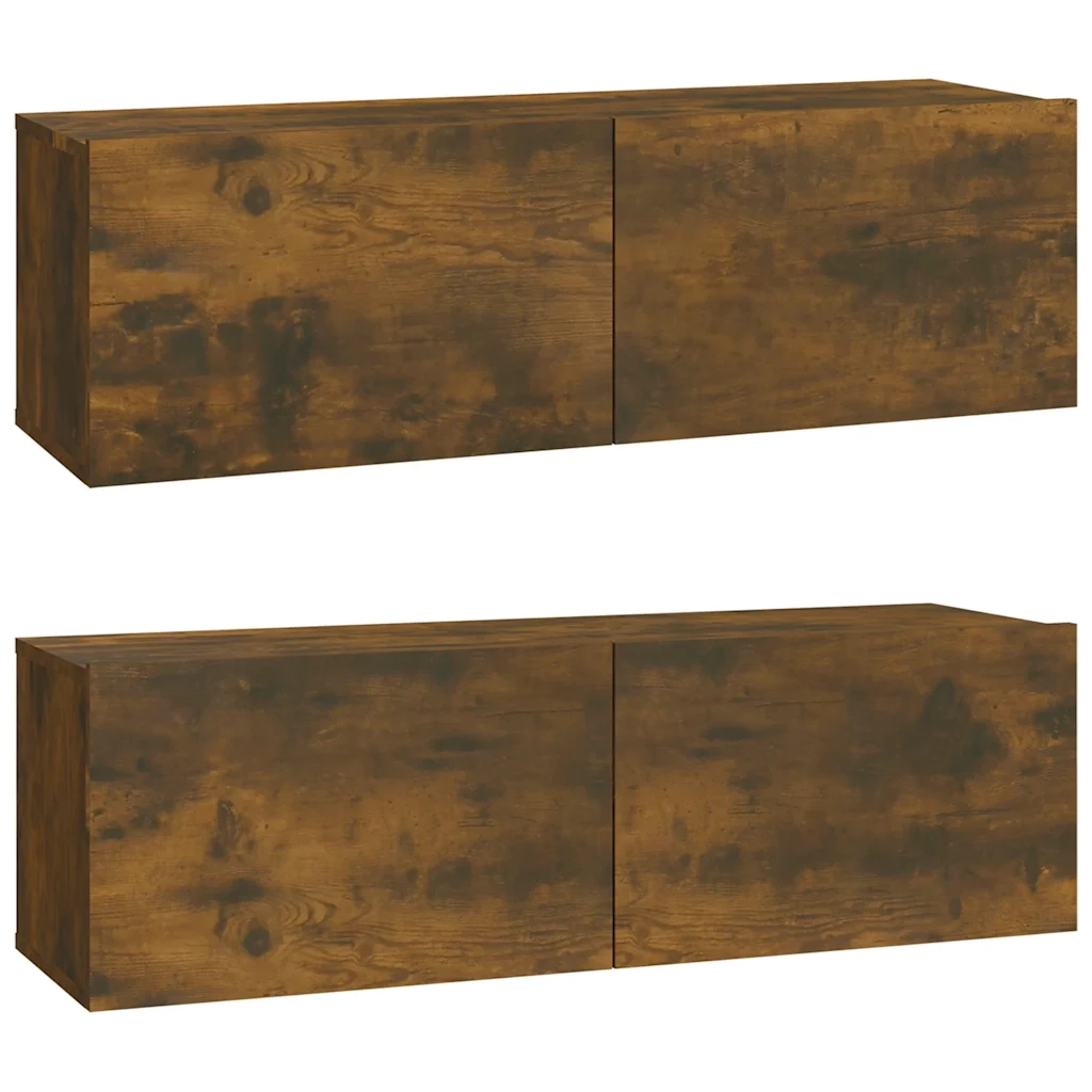 Mobili TV Parete 2pz-Set di 2 Credenza per TV sospesa Rovere Fumo 100x30x30 cm Legno Multistrato