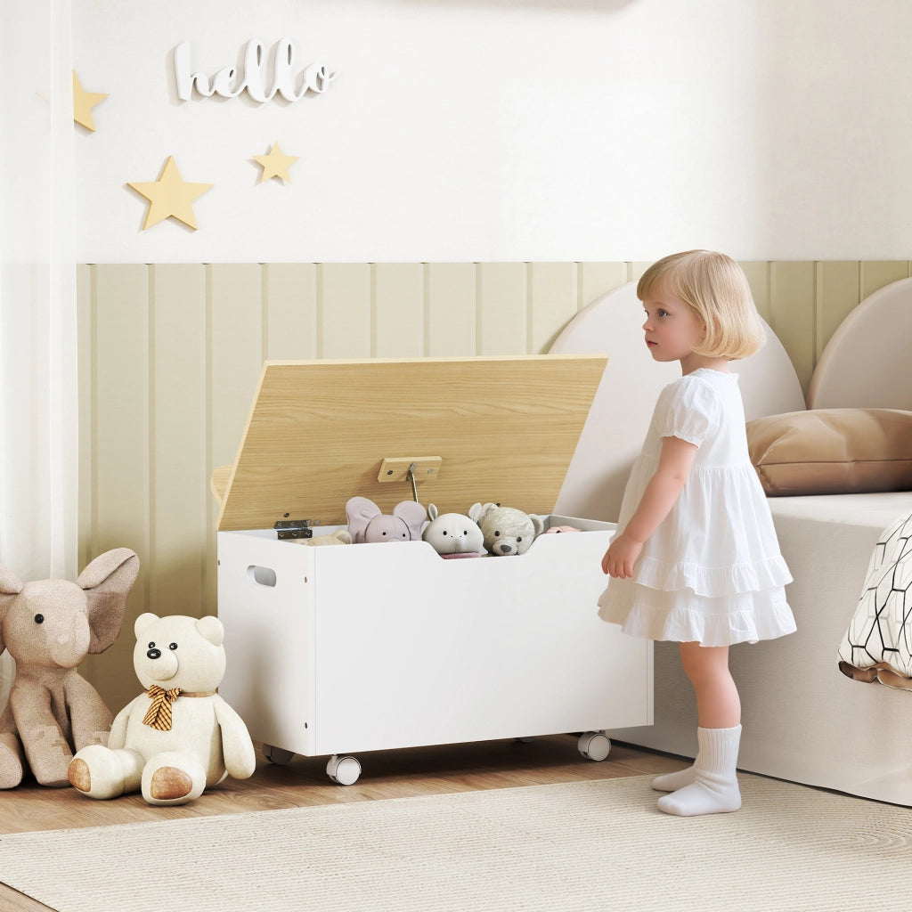 Cofanetto portagiochi con ruote e coperchio ¨C Minimal ¨C 59x30x53 bianco