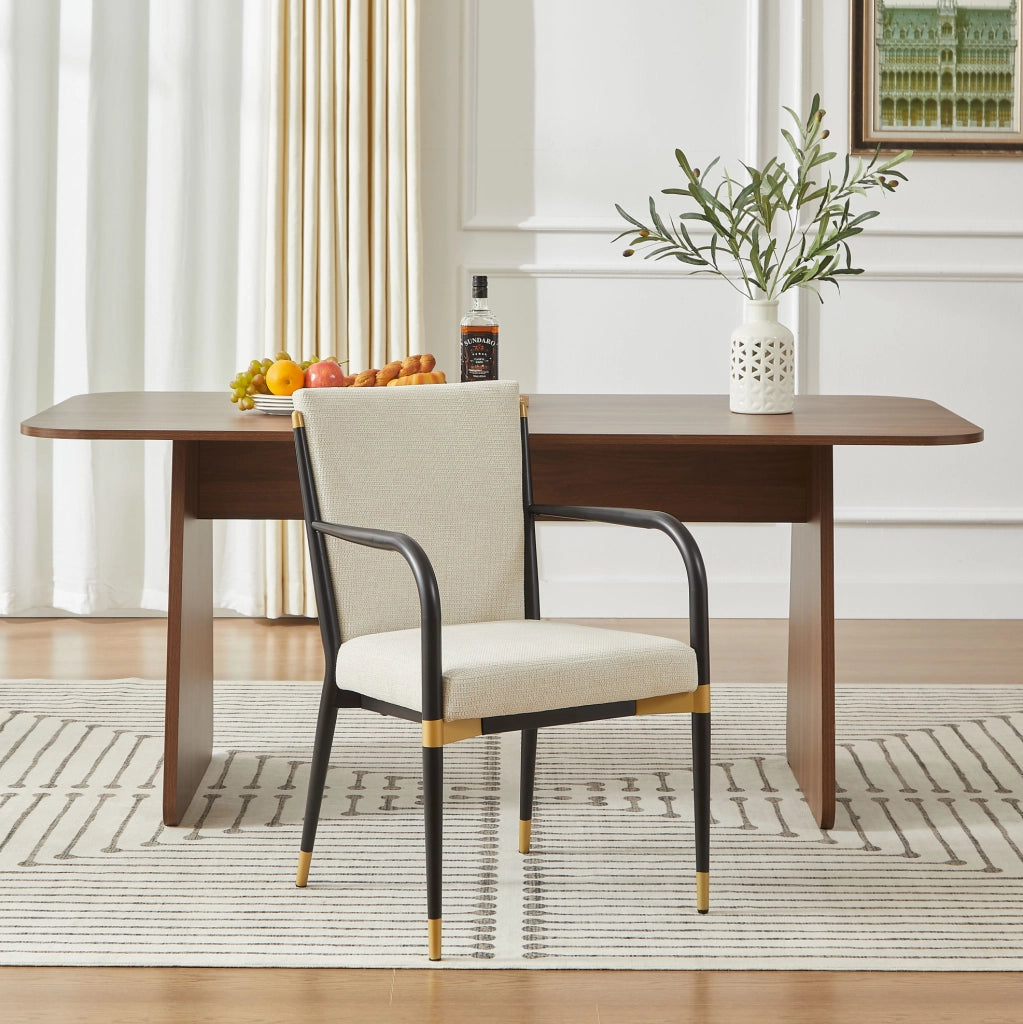 Set di 2 sedie da pranzo con braccioli in tessuto beige e dettagli dorati