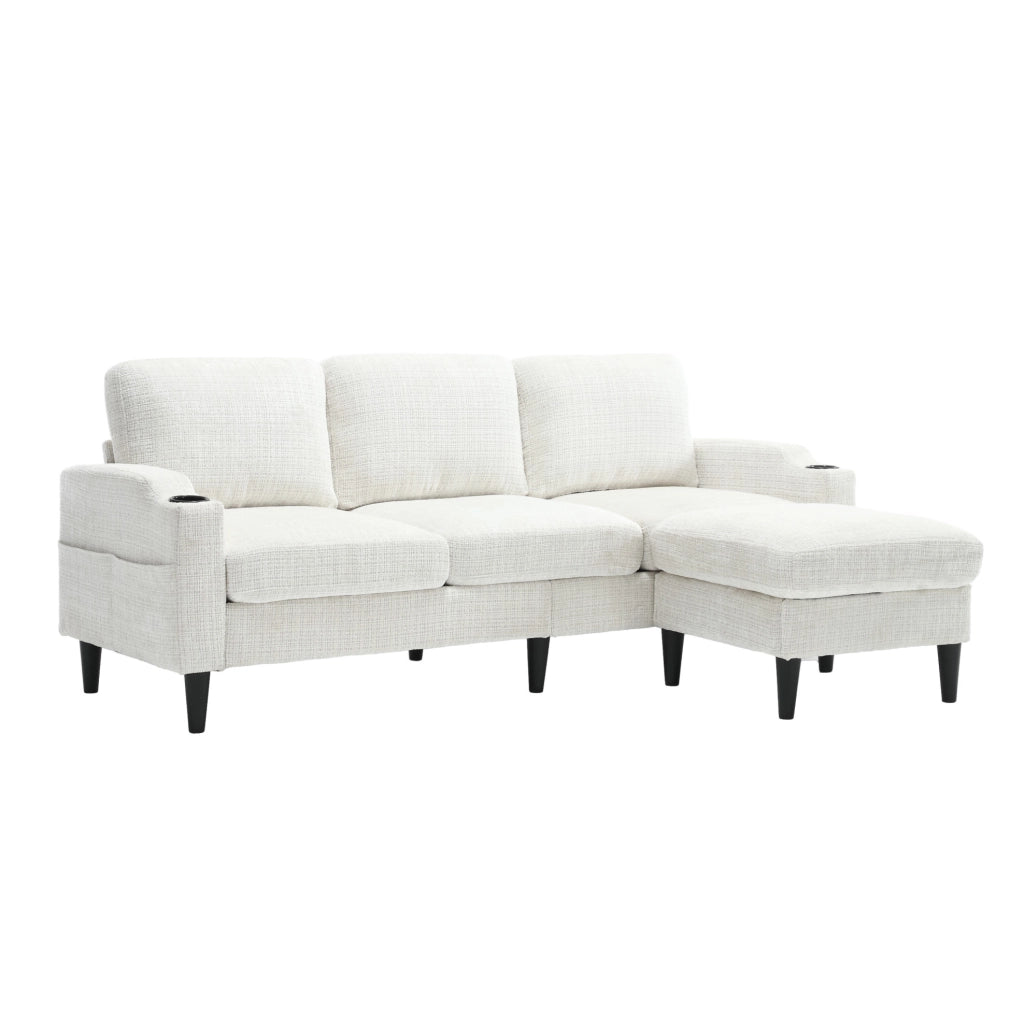 Sofa 4 posti con pouf contenitore in chenille beige; 196;5 x 75 x 77 cm