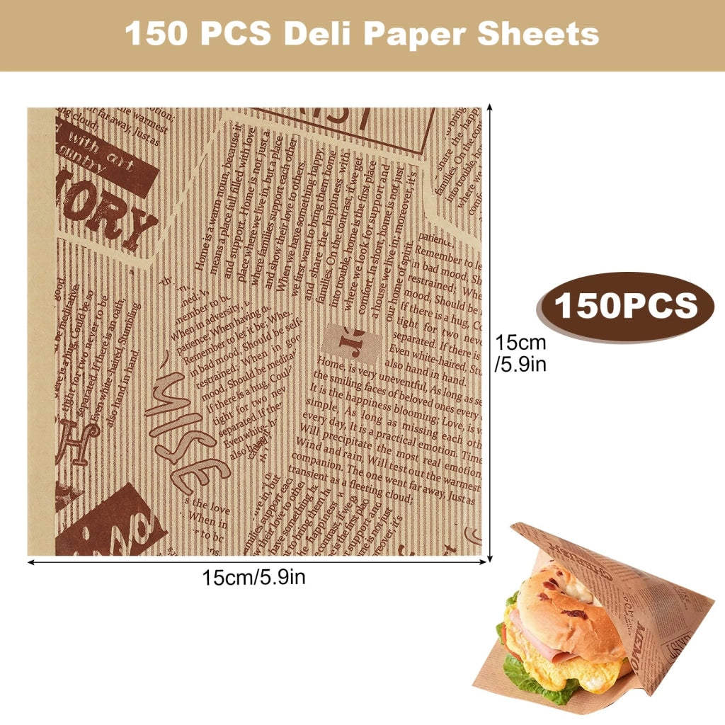150 fogli di carta per alimenti, dimensioni 15x15 cm, ideali per hamburger, patatine fritte e snack