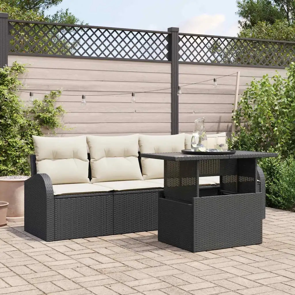 Set Divano da Giardino con cuscino 5 pcs Nero Poly Rattan 3348543