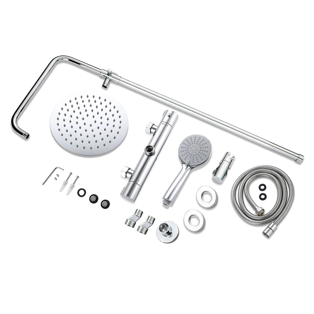 AICA Colonna Doccia con Miscelatore Termostatico, Rubinetto Doccia 28x4cm, Soffione Doccia Tondo in Acciaio Inox da 20cm Cromo
