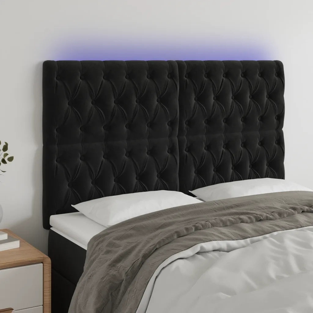 Testiera | Testata a LED Nera 160x7x118/128 cm in Velluto