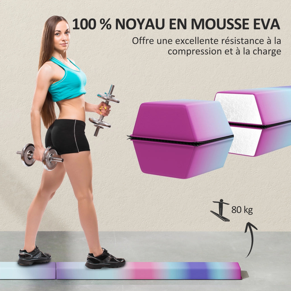 Poutre Gymnastique Pliable 236 cm en Tissu Oxford Multicolore