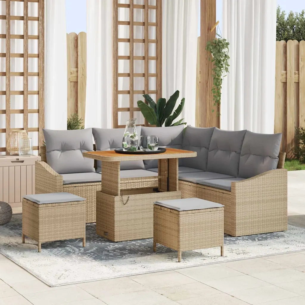 Set Divano da Giardino con cuscino 8 pcs Beige Poly Rattan