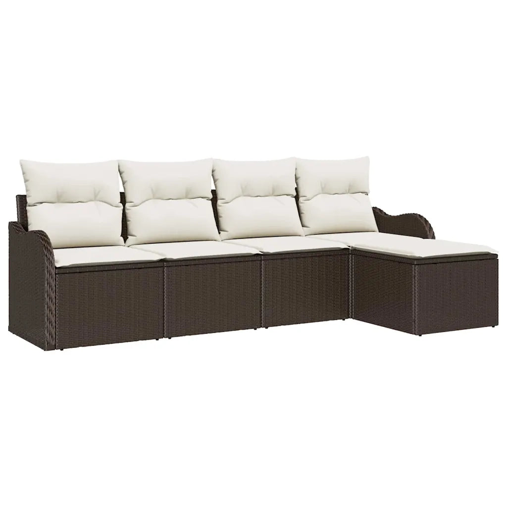 Set Divano da Giardino con cuscino 5 pcs Marrone Poly Rattan