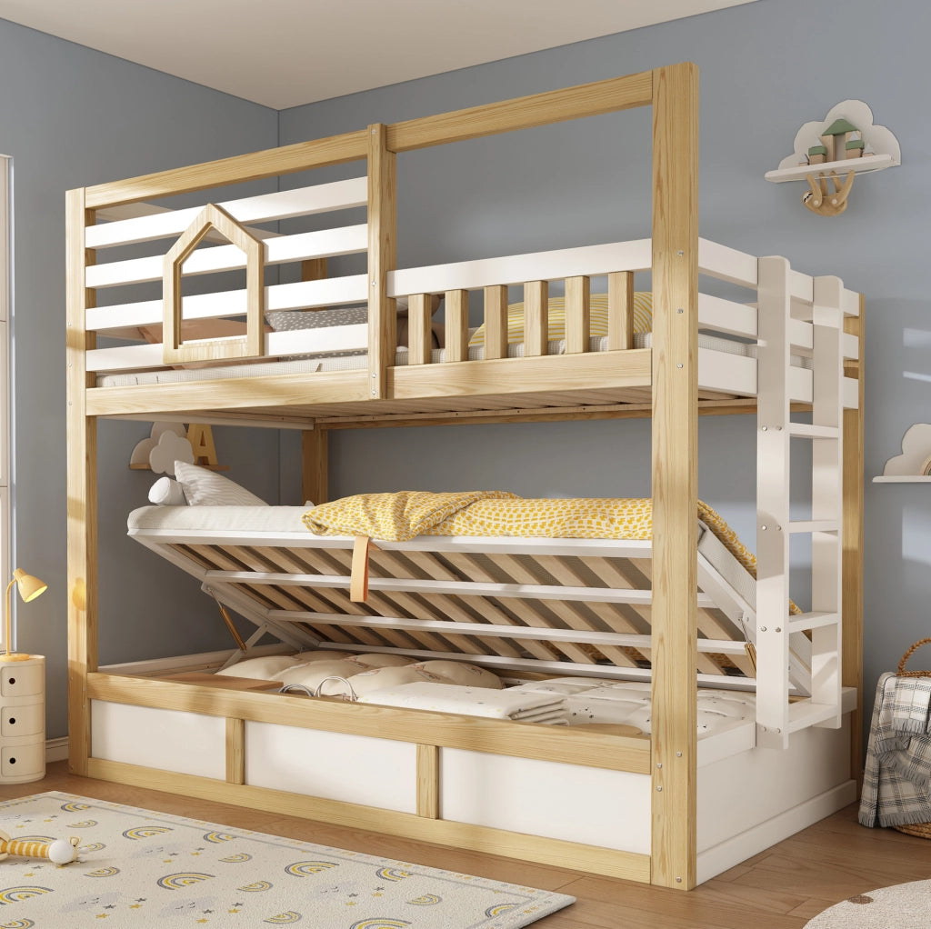 LETTO a castello 90x200 cm stile casetta bianco e rovere con scala dritta