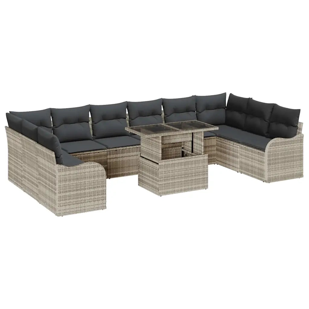 Set Divano da Giardino 11 pcs Grigio chiaro Poly Rattan 3348538