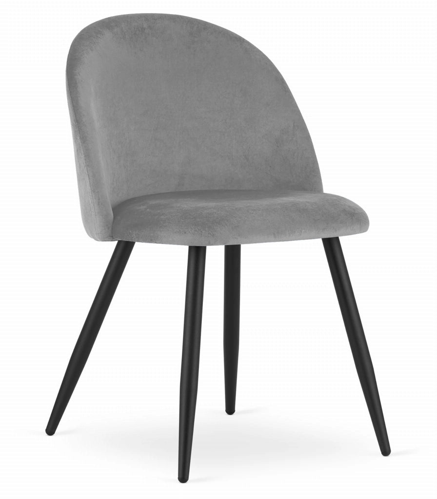 Valora Bello Chair, velluto grigio chiaro, gambe nere, set da 2