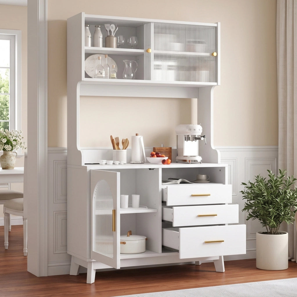 Credenza alta bianca con prese e porte USB
