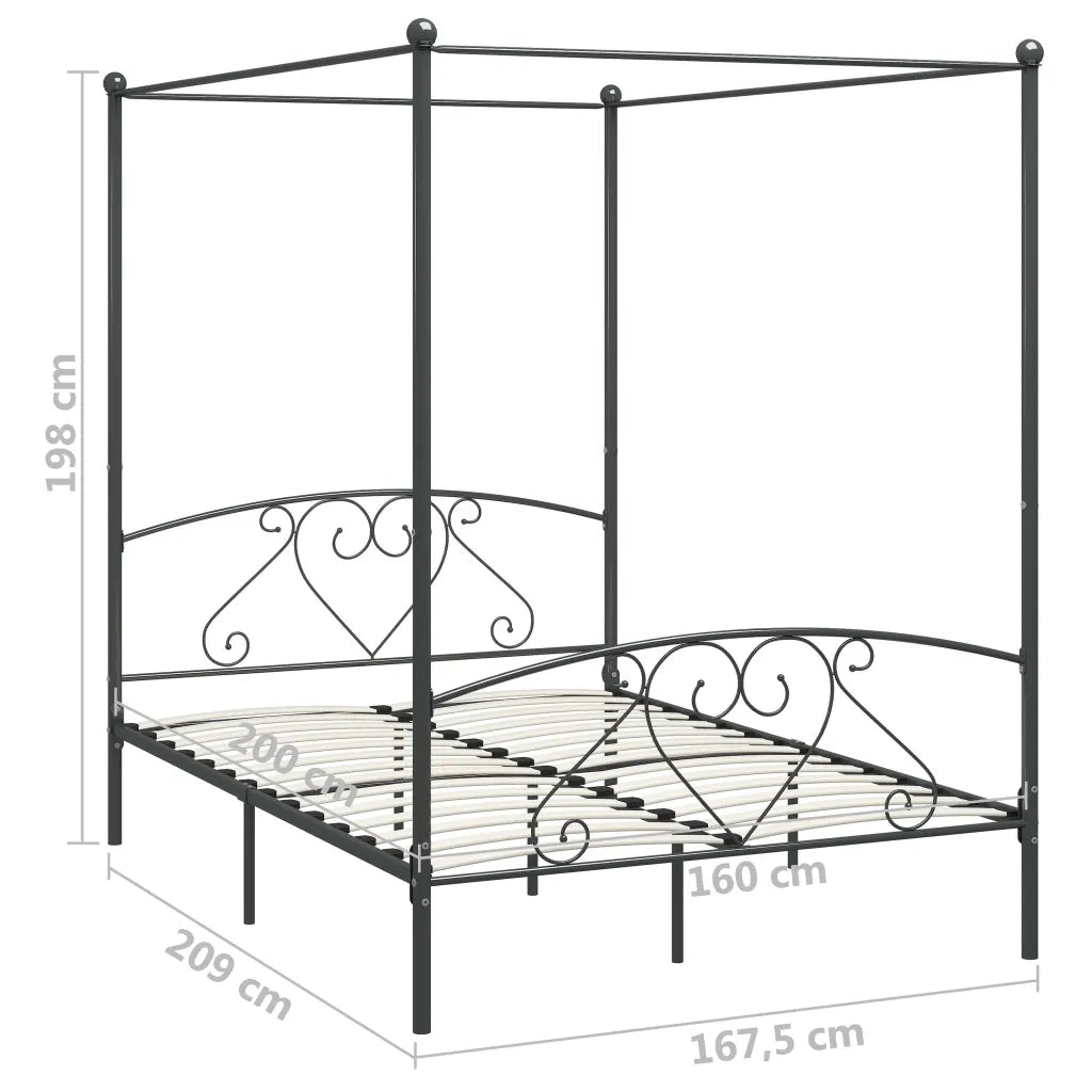 Letto matrimoniale | Letto per adulti | Giroletto Baldacchino senza Materasso Grigio 160x200 cm Metallo