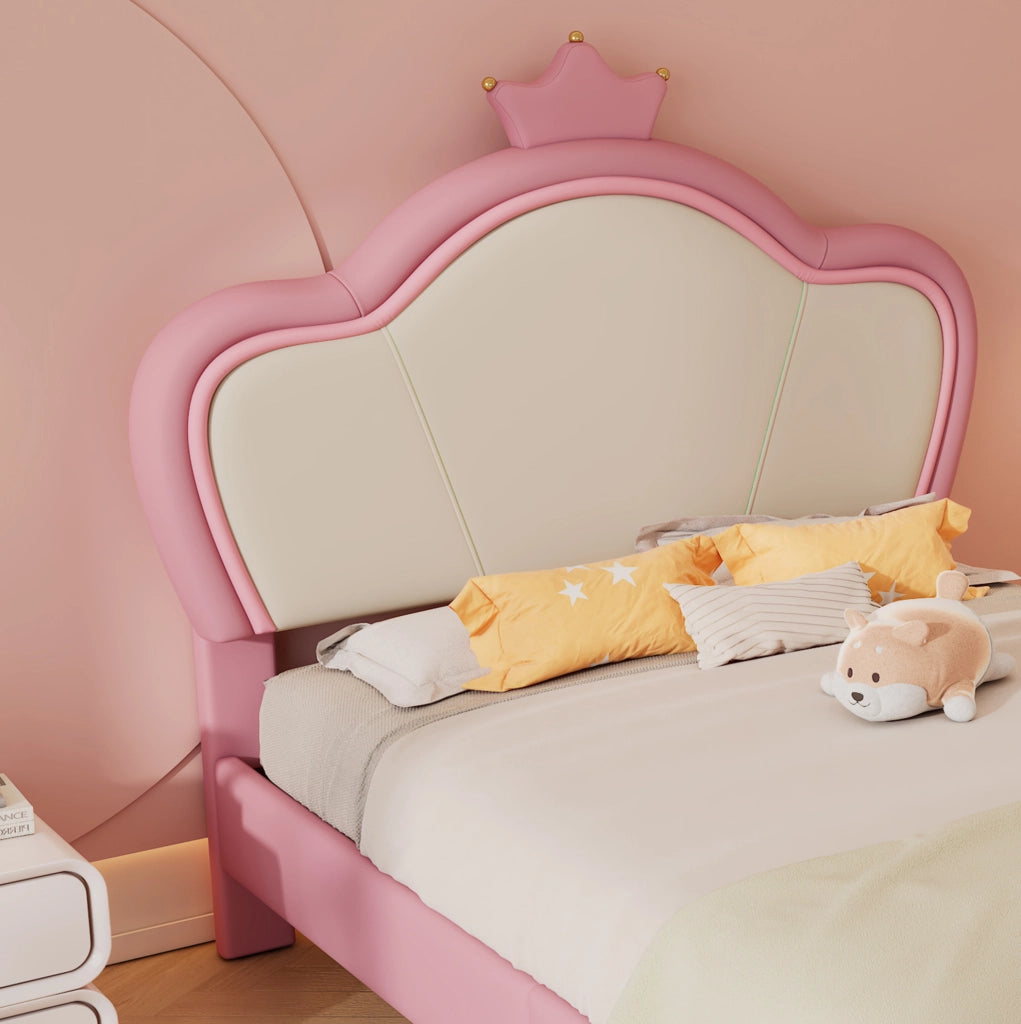 Letto imbottito per bambini rosa e bianco 90x200 cm con testiera a corona