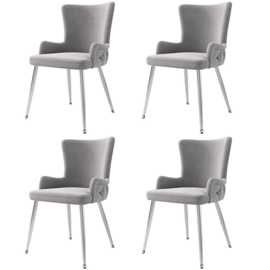 Set di 4 Sedie da Pranzo in Velluto; con Gambe in Metallo; Grigio E Argento