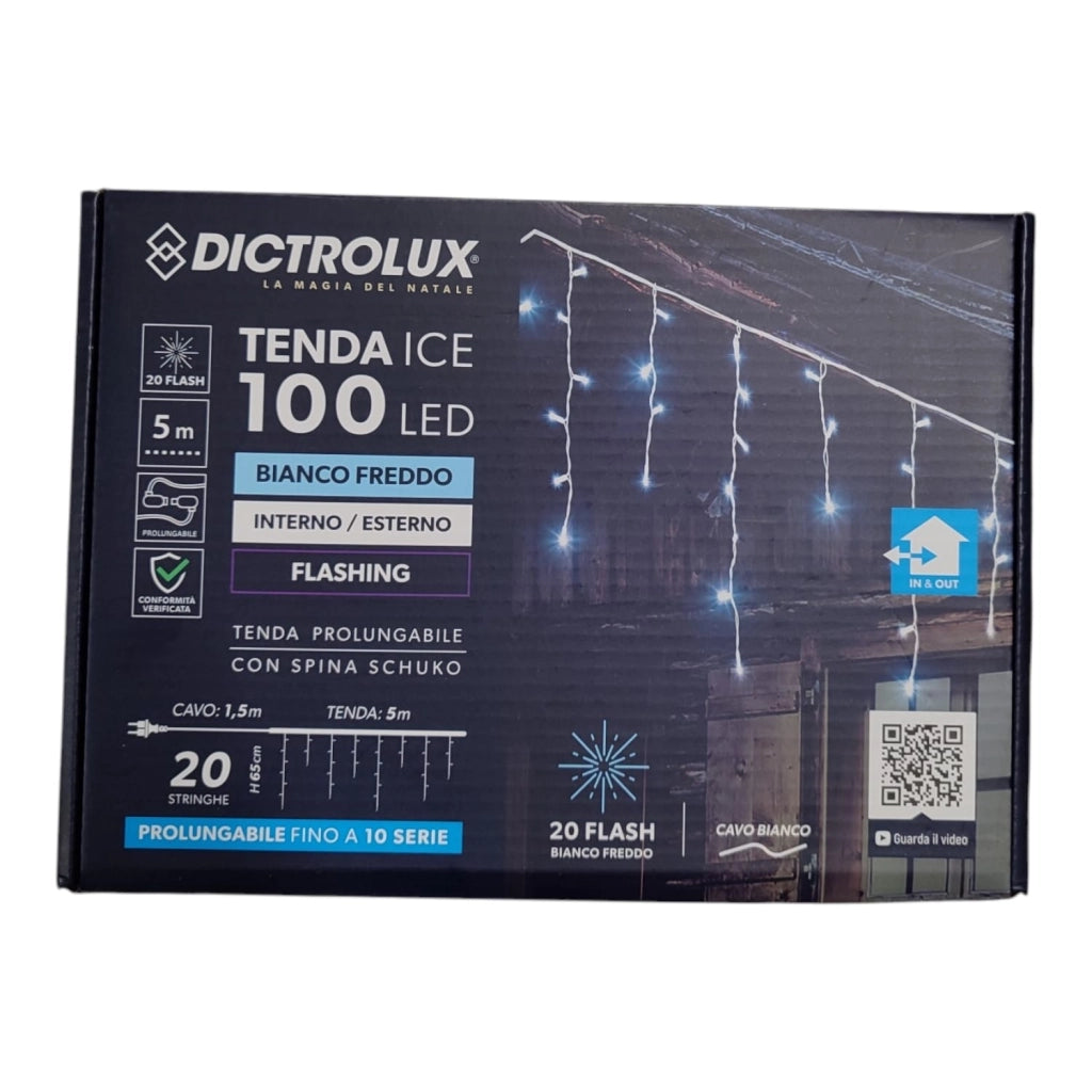Tenda Luminosa 100 LED Bianco Freddo con Flash 5m Esterno IP44