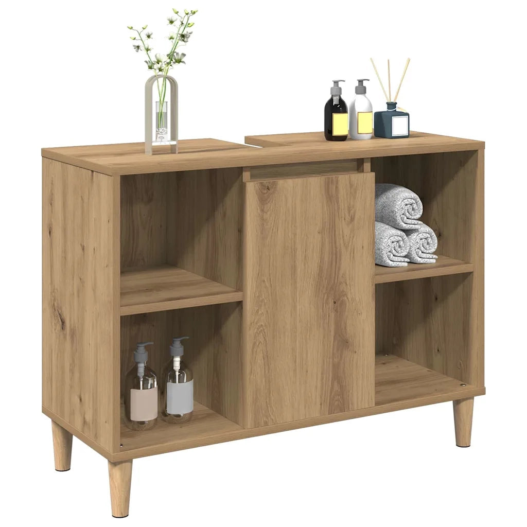 Armoire d'évier chêne artisanal 80x33x60 cm bois d'ingénierie