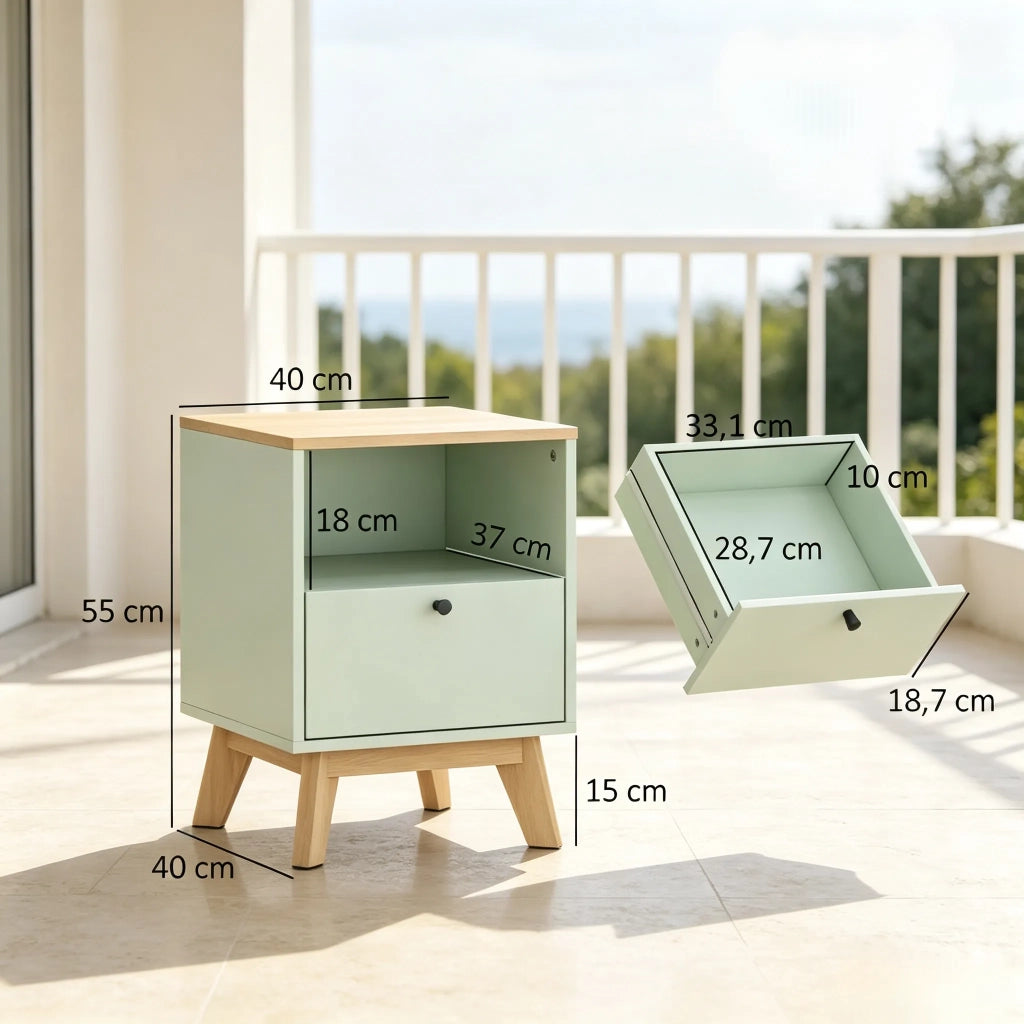 Set di 2 comodini con cassetto e vano aperto (solo 2 pezzi)