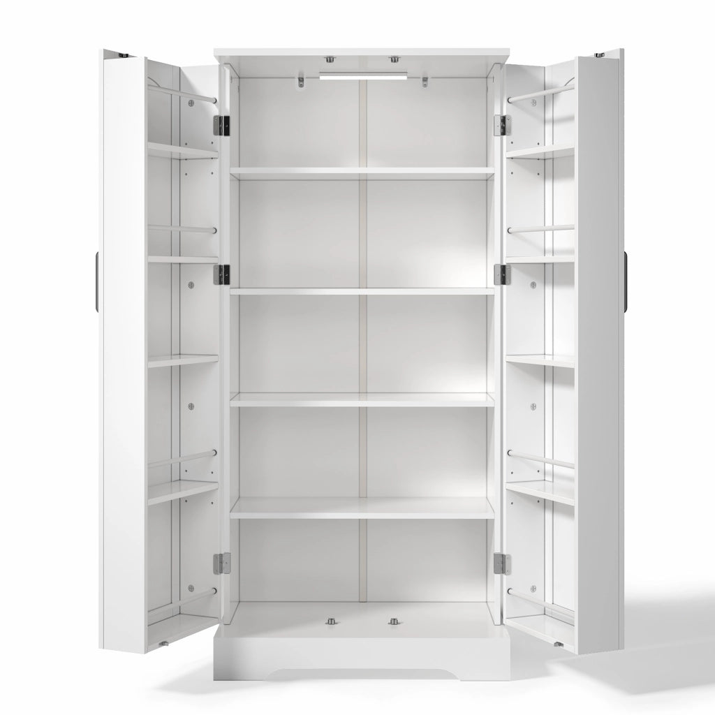 Armadio Cucina Multiuso con LED ¨C MINIMAL ¨C Bianco, Ripiani Regolabili, 60x35x128