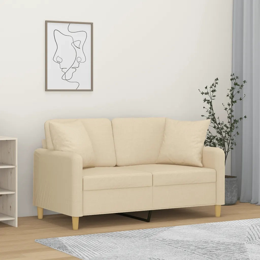 Divano | Divano da soggiorno | Sofa a 2 Posti con Cuscini Crema 120 cm in Tessuto