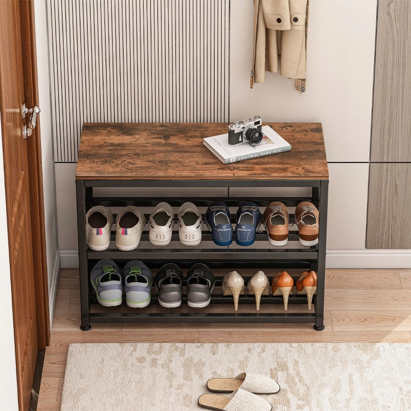 Armadio per scarpe con seduta, ampio ripiano industriale loft in legno retrò 62 cm