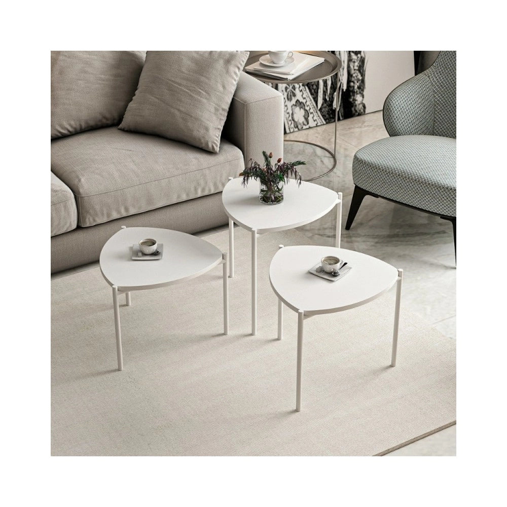 Tris tavolini da salotto Lenny colore bianco