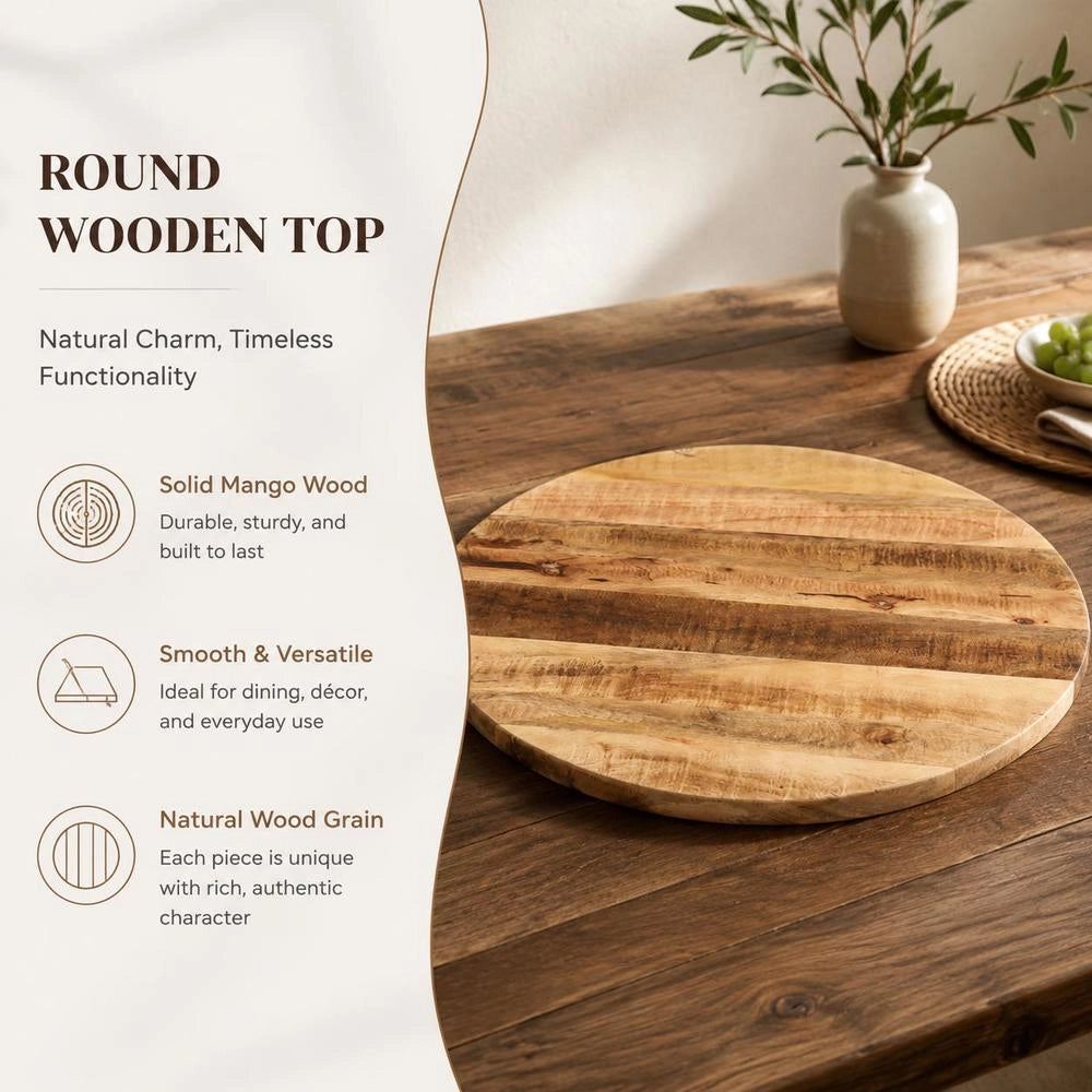 Tabletop 70x2.5 Cm Round Rough Solid Mango Wood