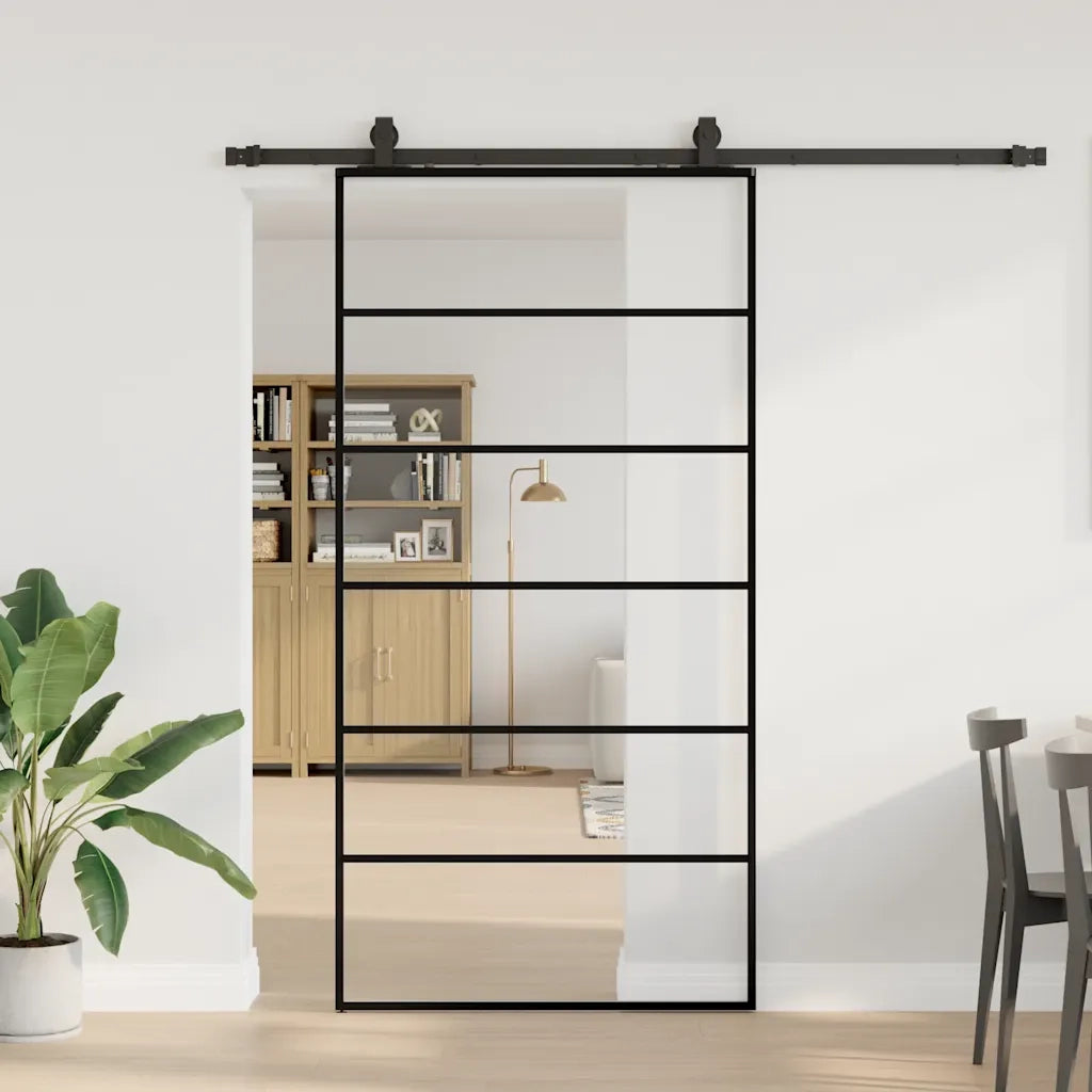 Porta Scorrevole con Ferramenta Nera 102x205 cm in Vetro ESG