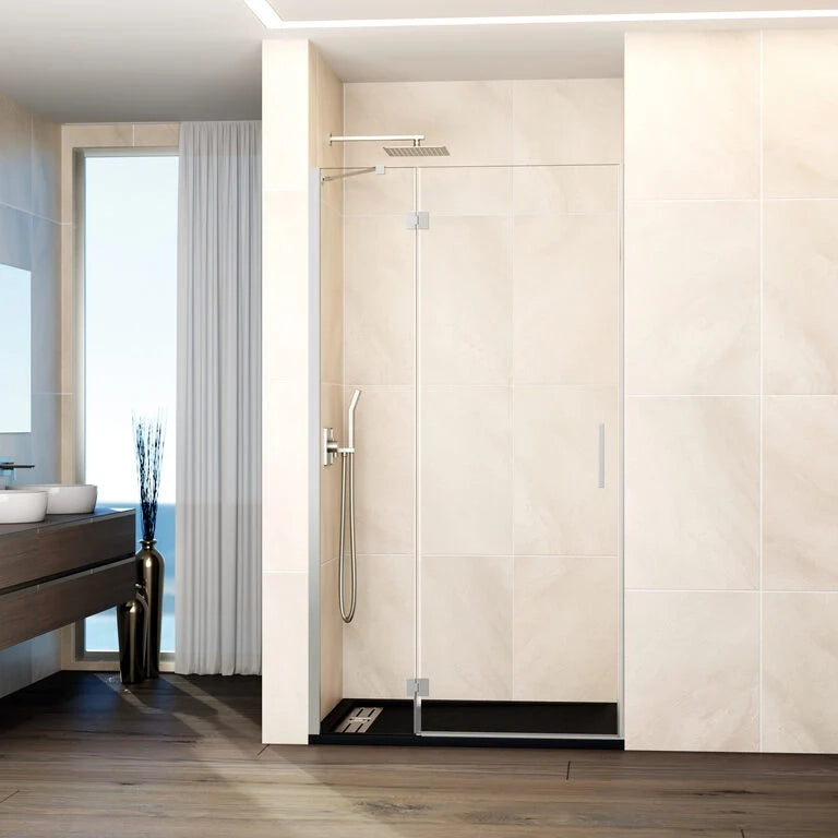 Box doccia frontale GLASS fisso + porta battente chiusura magnetica 100 cm (97-100; fisso 50+porta 50) nichel