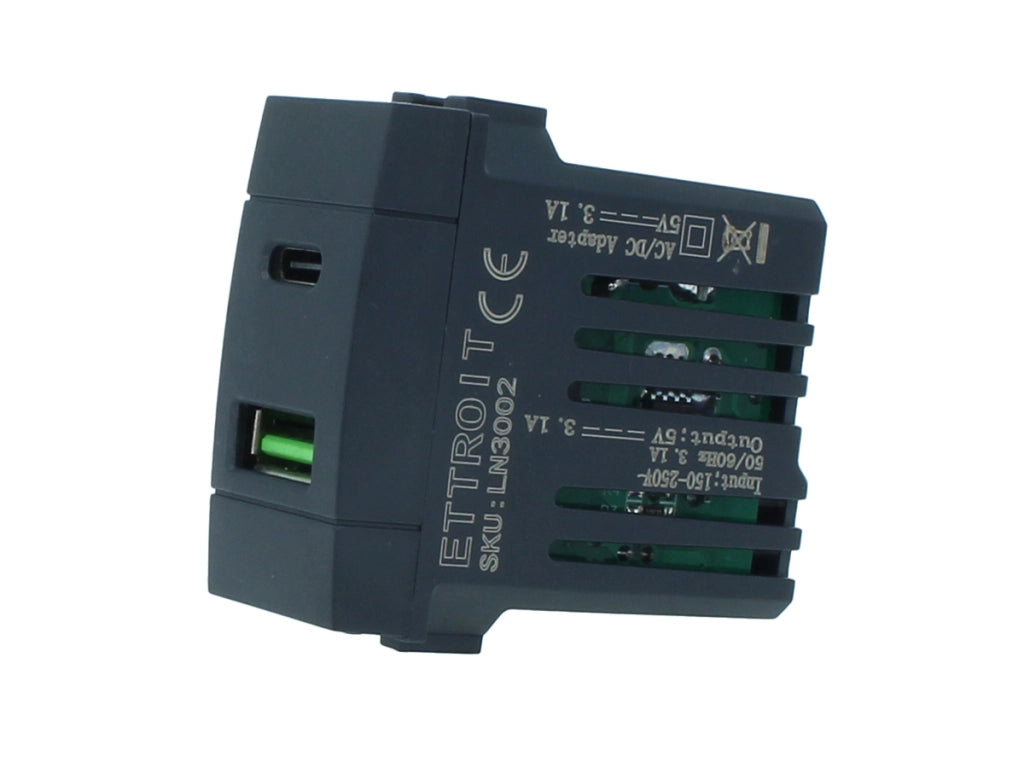 Presa USB 3,1A 2 Porte (USB-A + USB-C) Nera Compatibile Bticino Living