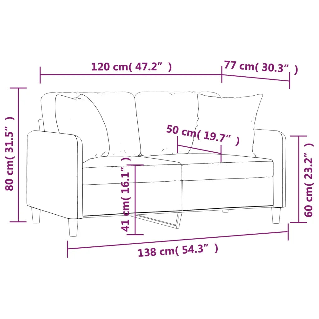 Divano | Divano da soggiorno | Sofa a 2 Posti con Cuscini Crema 120 cm in Tessuto