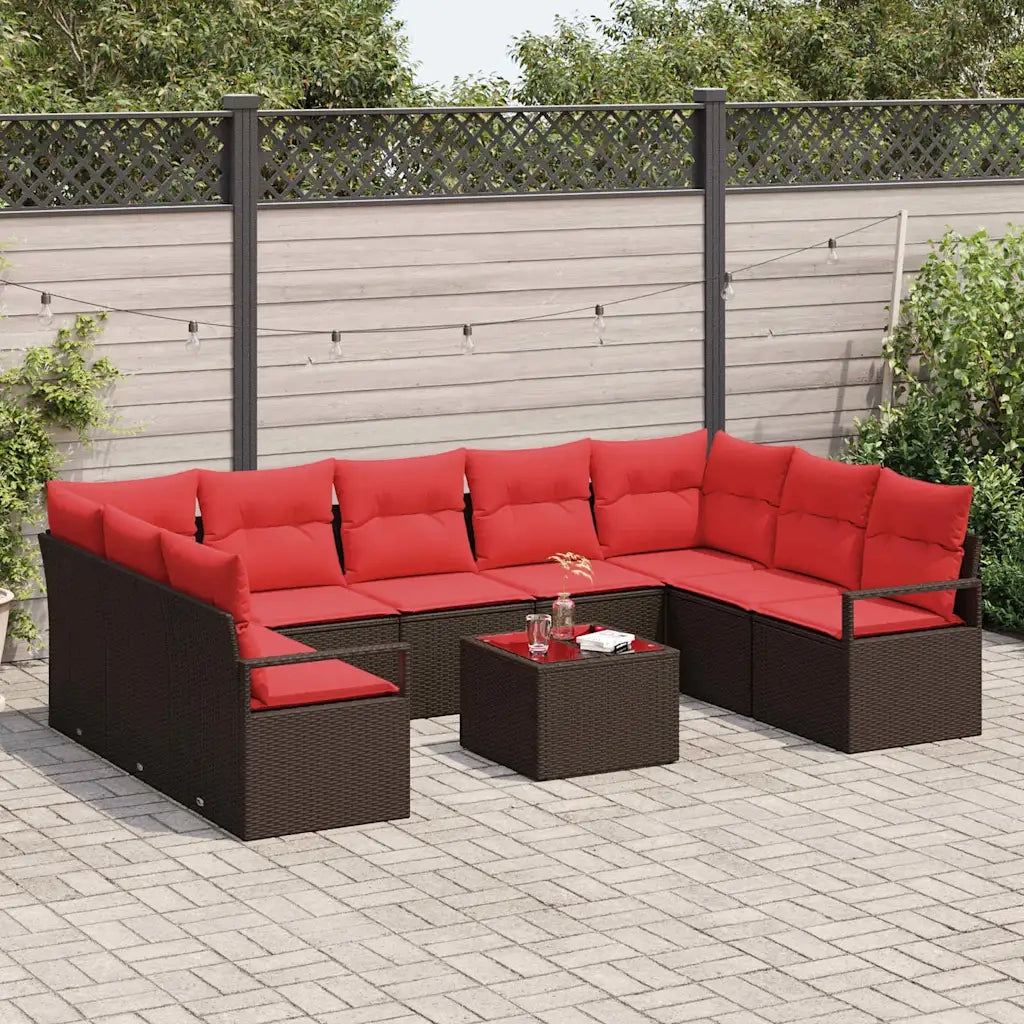 Set di divani con cuscino 10 pcs Marrone polyrattan 3346554
