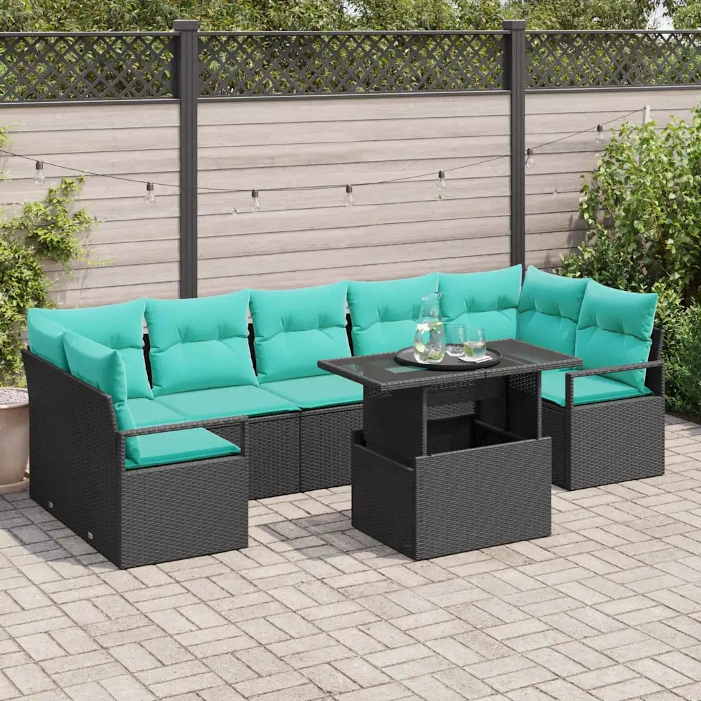 Set Divano da Giardino con cuscino 8 pcs Nero e Blu polyrattan 3348782
