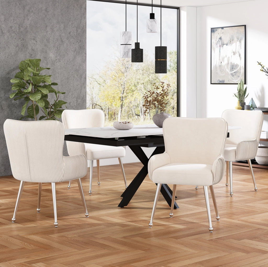 SEDIA in velluto beige Set da 4 pezzi con braccioli e supporto lombare