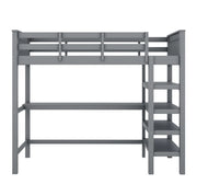 Letto a soppalco per bambini 90x200 cm con scrivania e ripiani, grigio, senza materasso