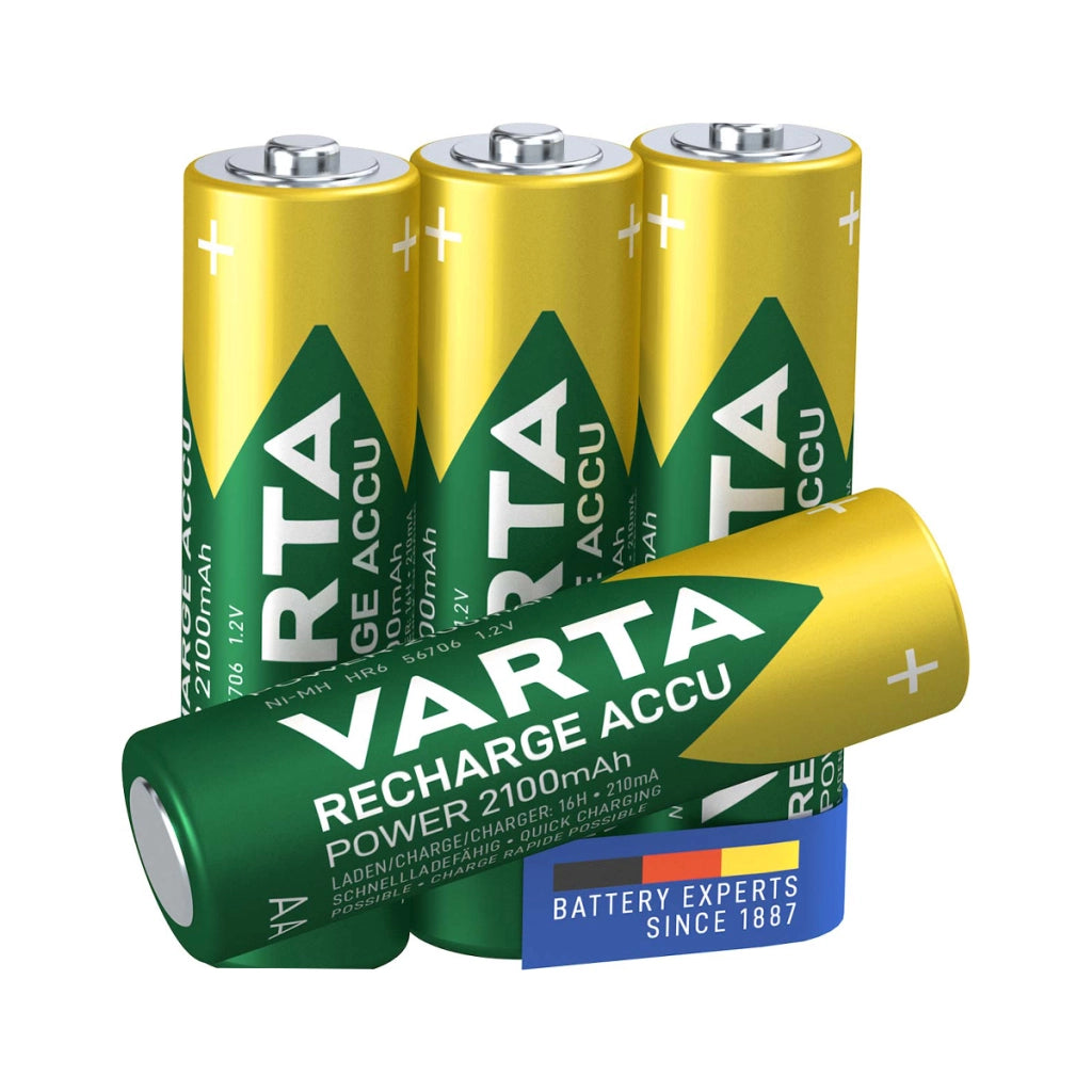 Confezione da 4 Batterie AA Ricaricabili da 1.2 V 2100 mAh con Tecnologia NiMH Verde Varta