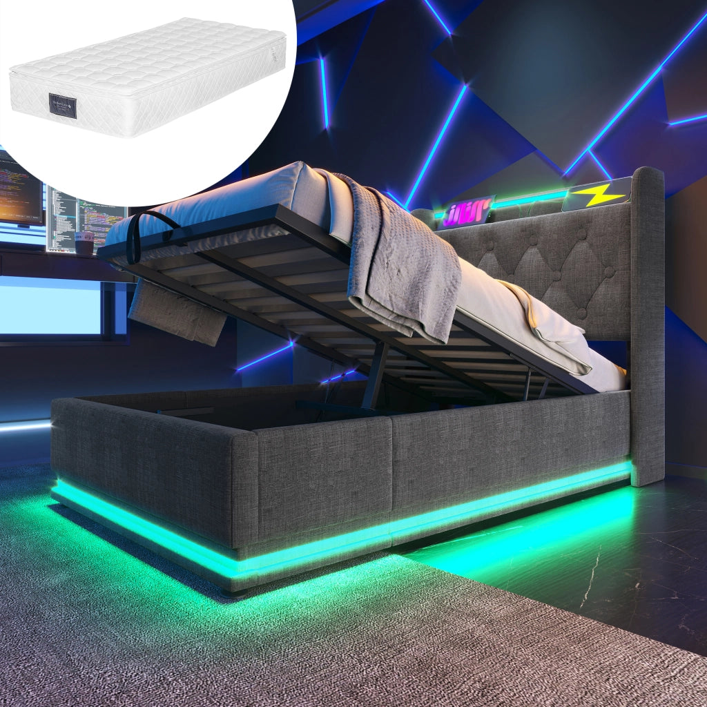 Letto contenitore idraulico grigio 90x200 cm