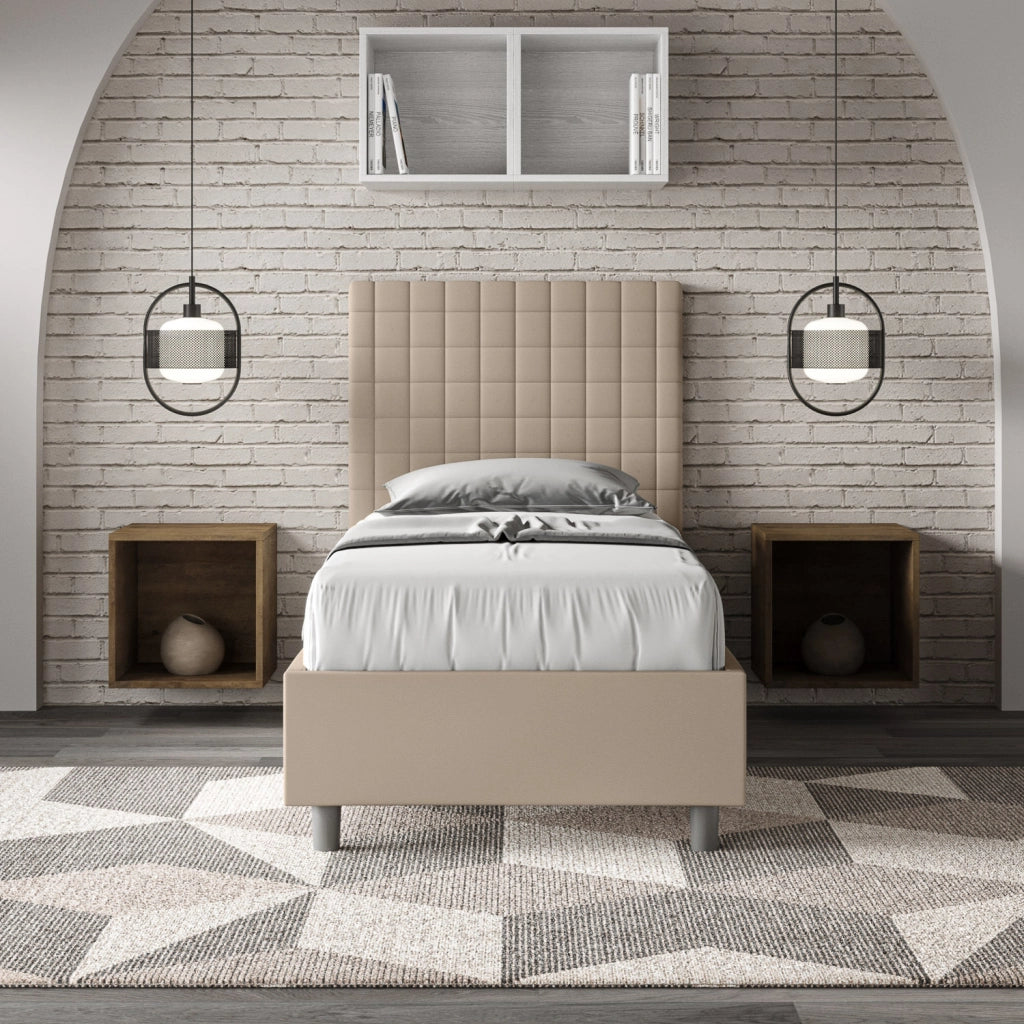 BS COM Letto singolo senza rete imbottito 80x200 similpelle tortora
